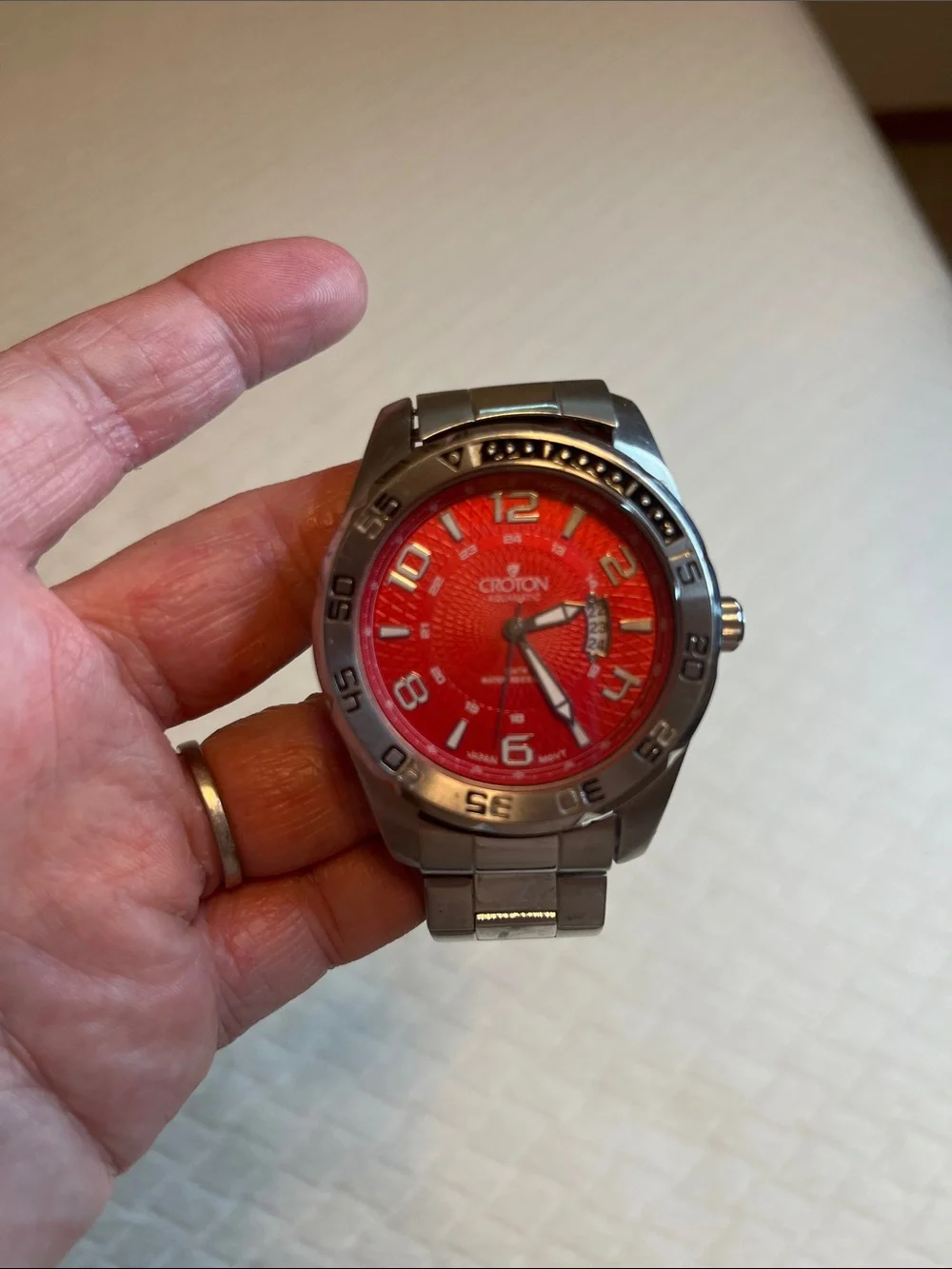 Croton Aquamatic Men's Stainless Steel Watch with Red Dial